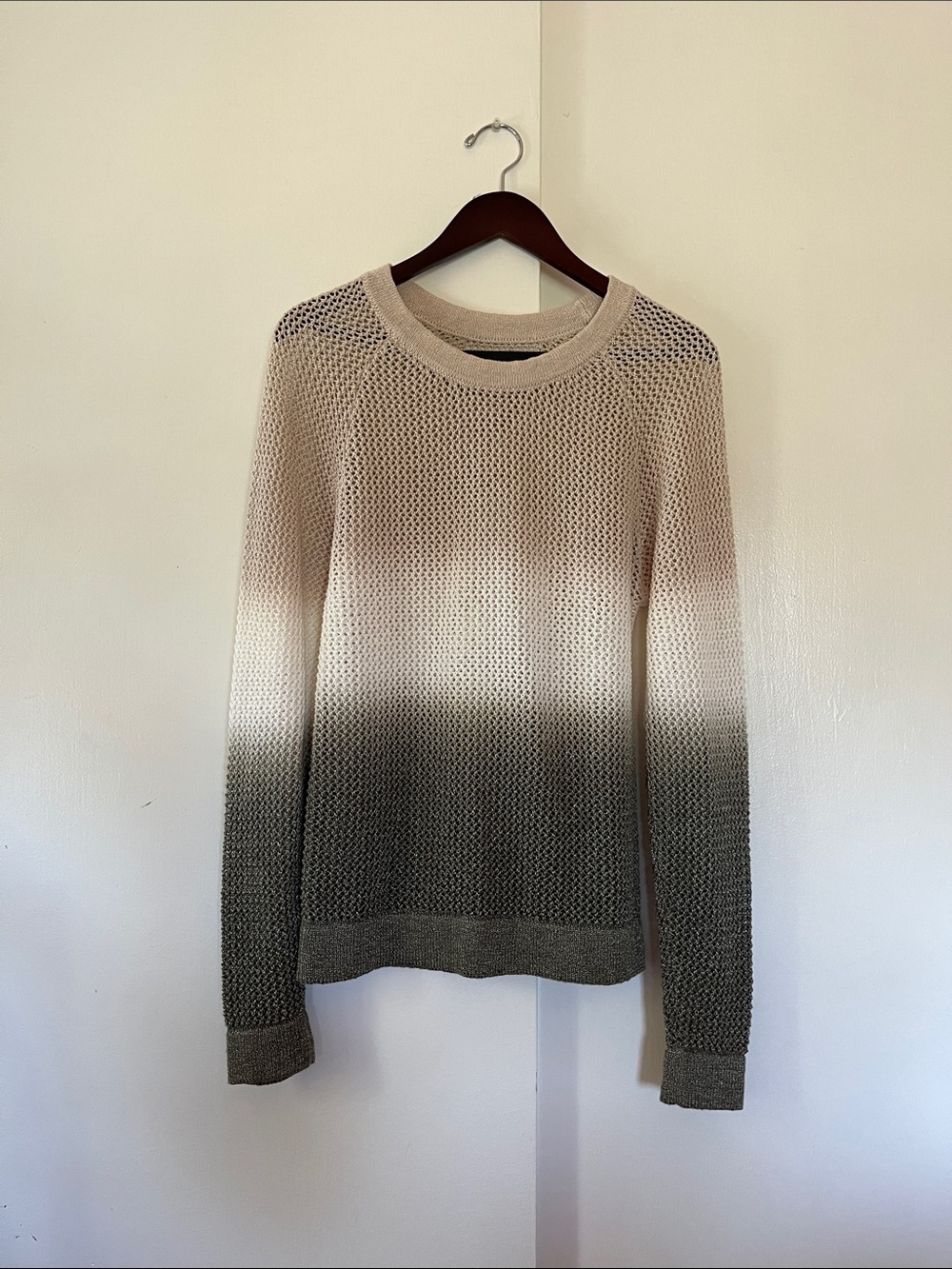 Women's Ombre Crewneck Sweater in Beige and Olive